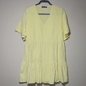 Fancyinn Light Yellow V-Neck Dress With Pockets